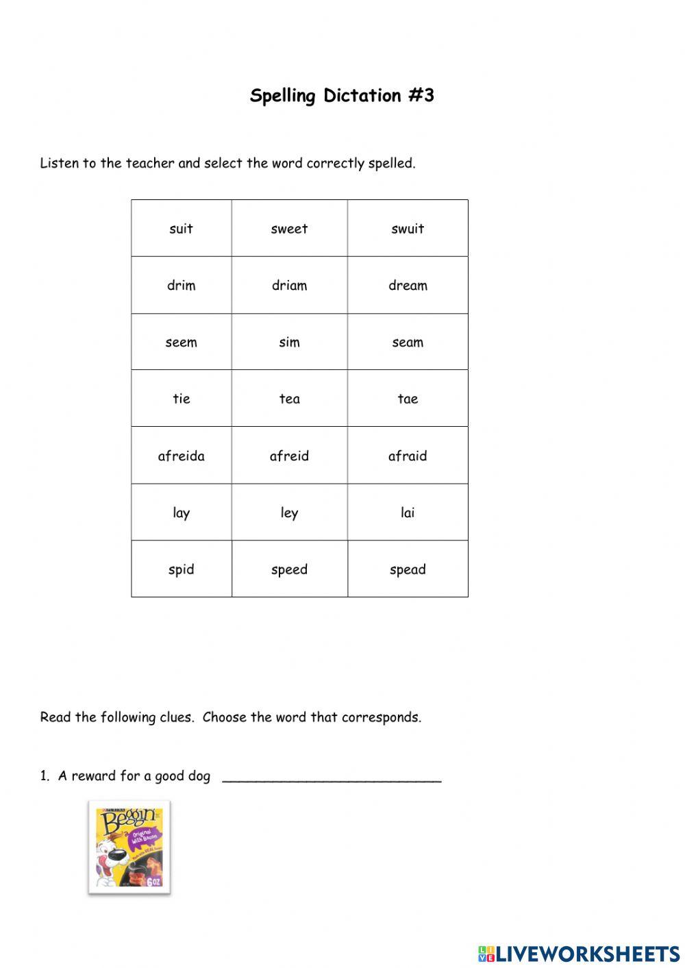Spelling List-3Dictation