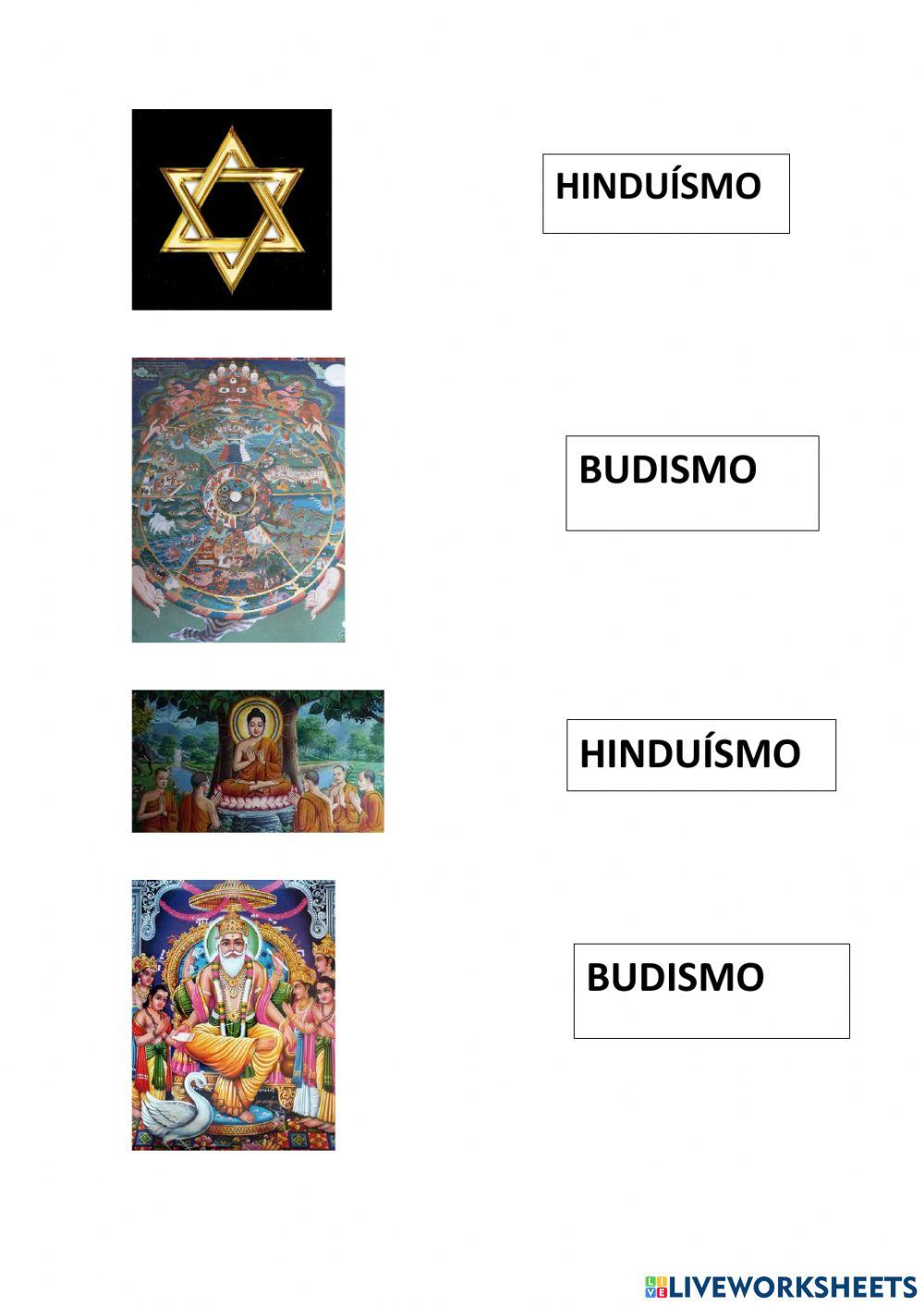 Símbolos y templos de diferentes religiones.