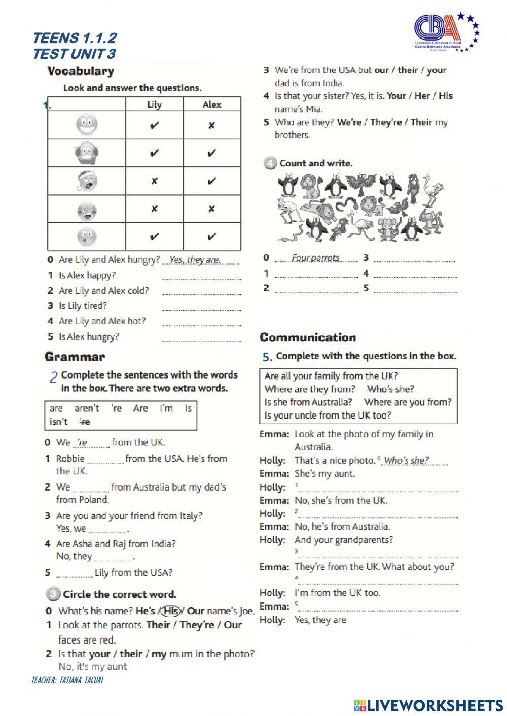 Teens 3- welcome unit (completo) online exercise for