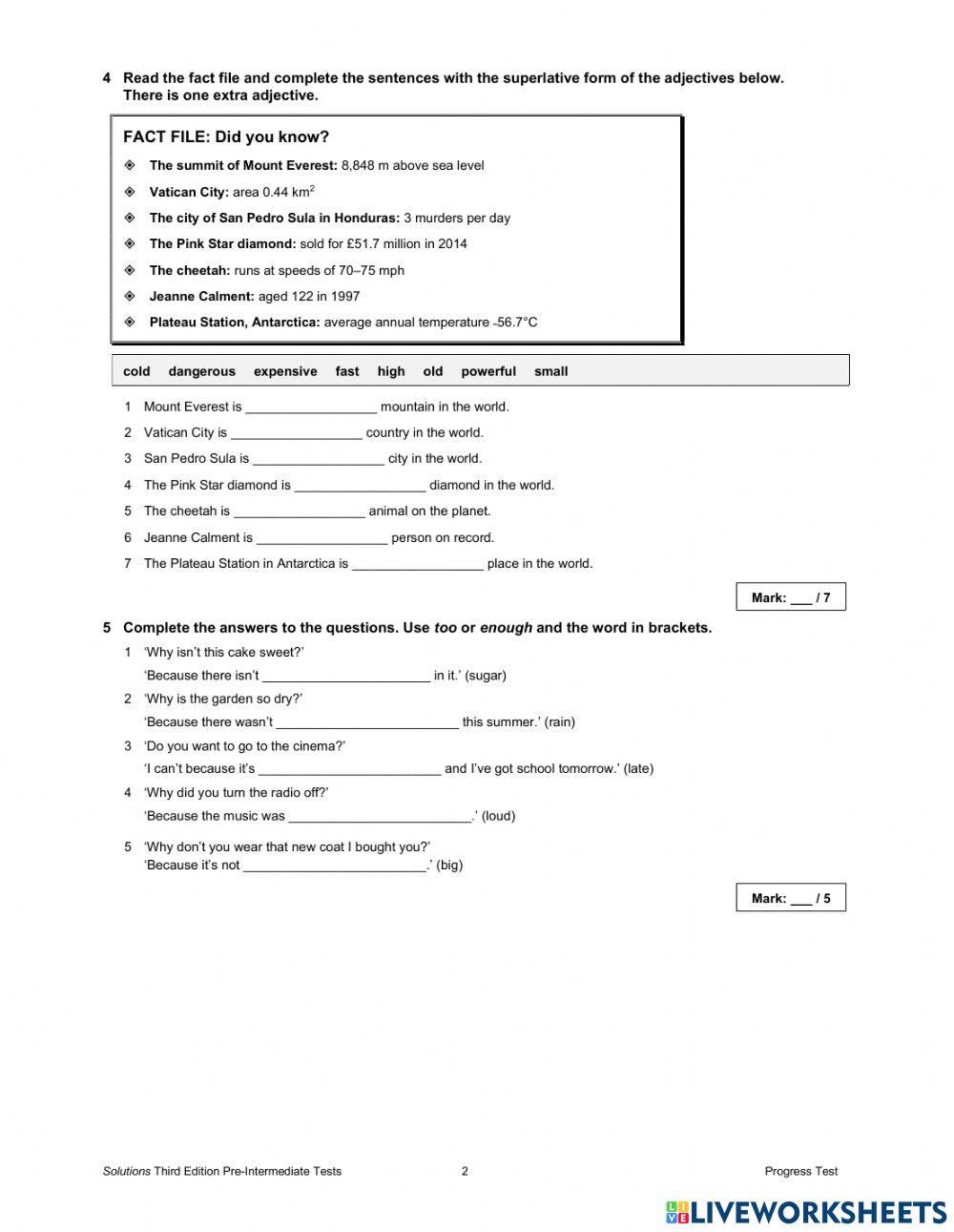 Solutions Pre-Intermediate - Test 3 (units 3 and 4)