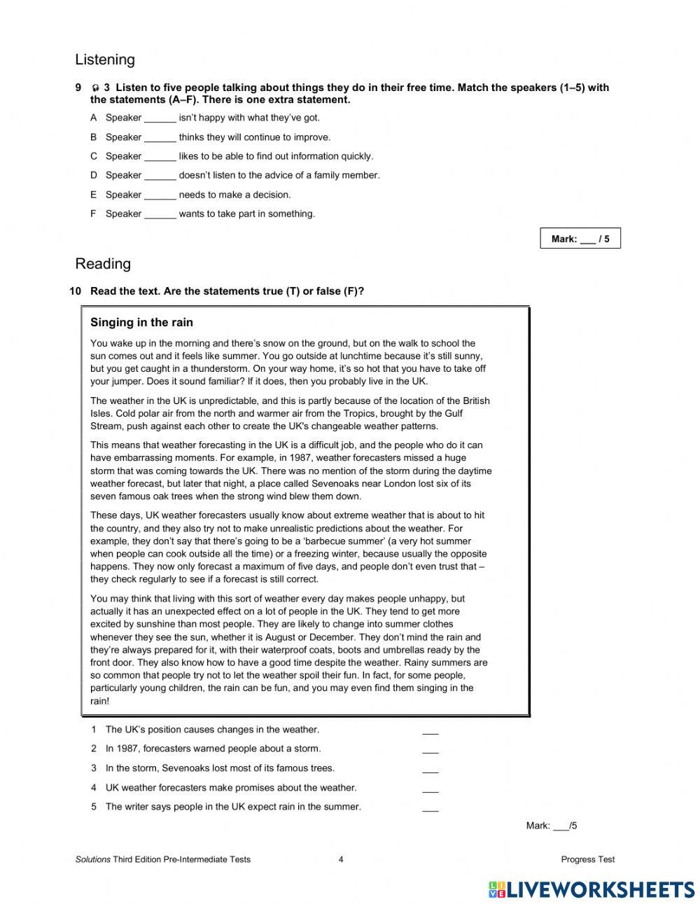 Solutions Pre-Intermediate - Test 3 (units 3 and 4)