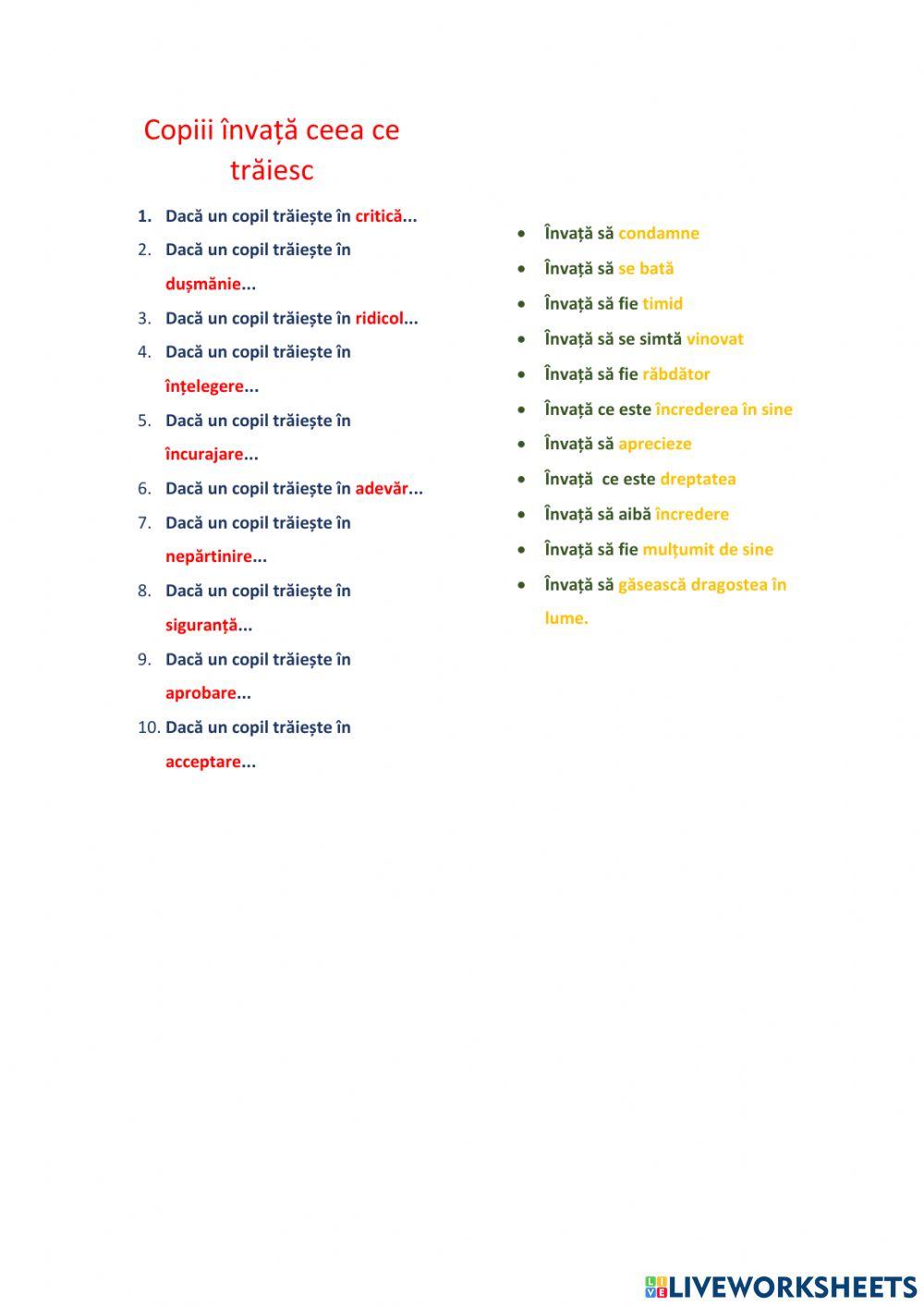 Copiii învață ceea ce trăiesc