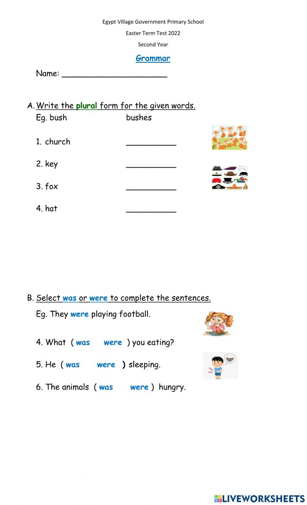 Grammar Easter Term Test 2022