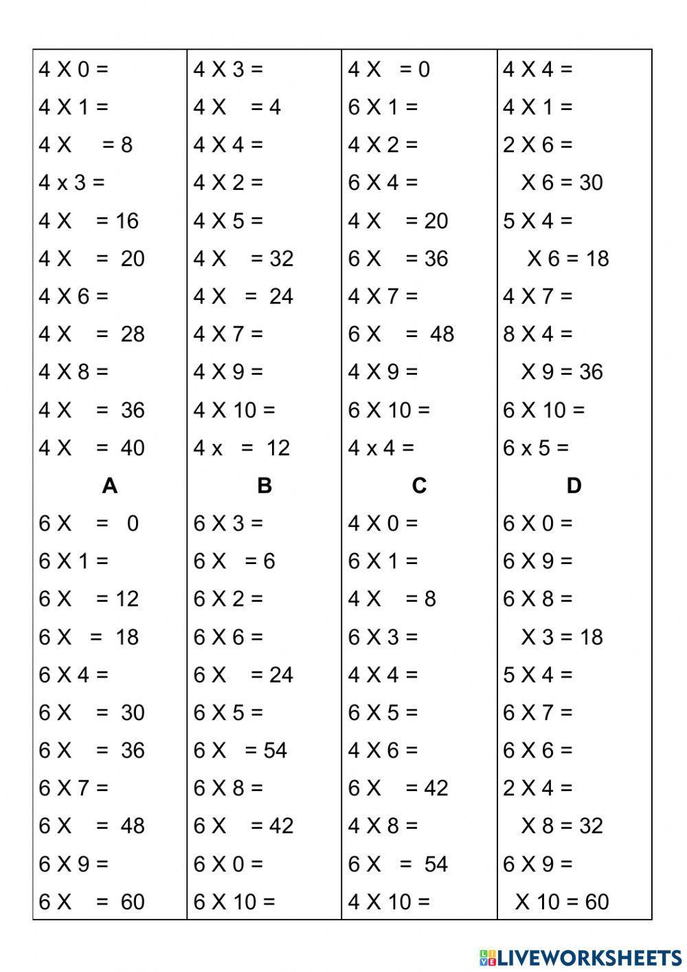 Tabelline  del 4 e del  6