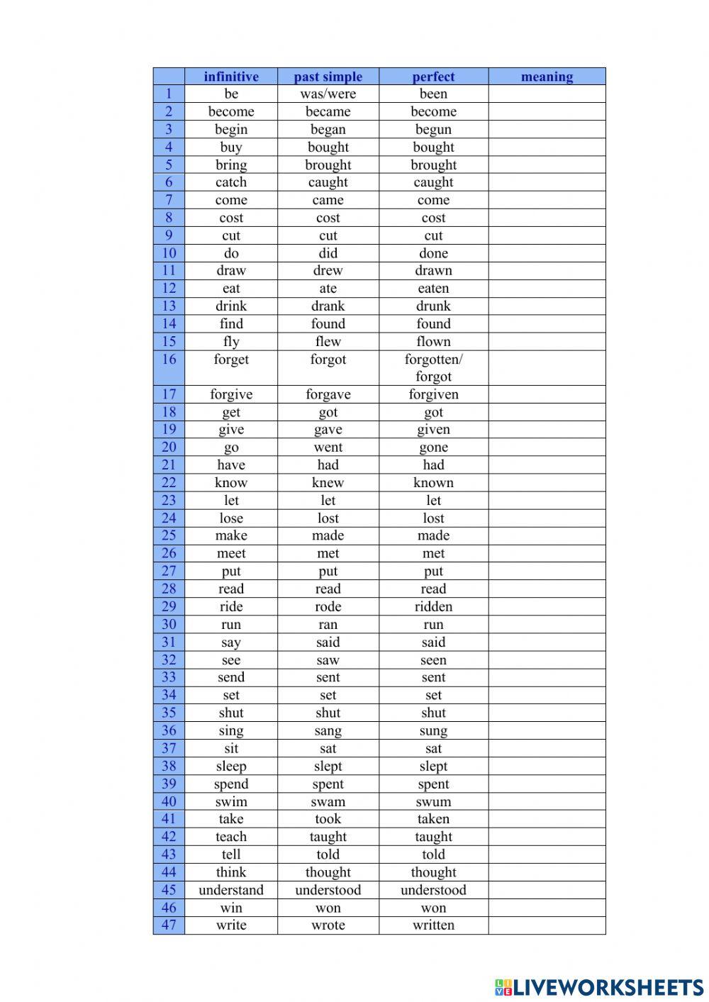 Irregular verbs (translation)
