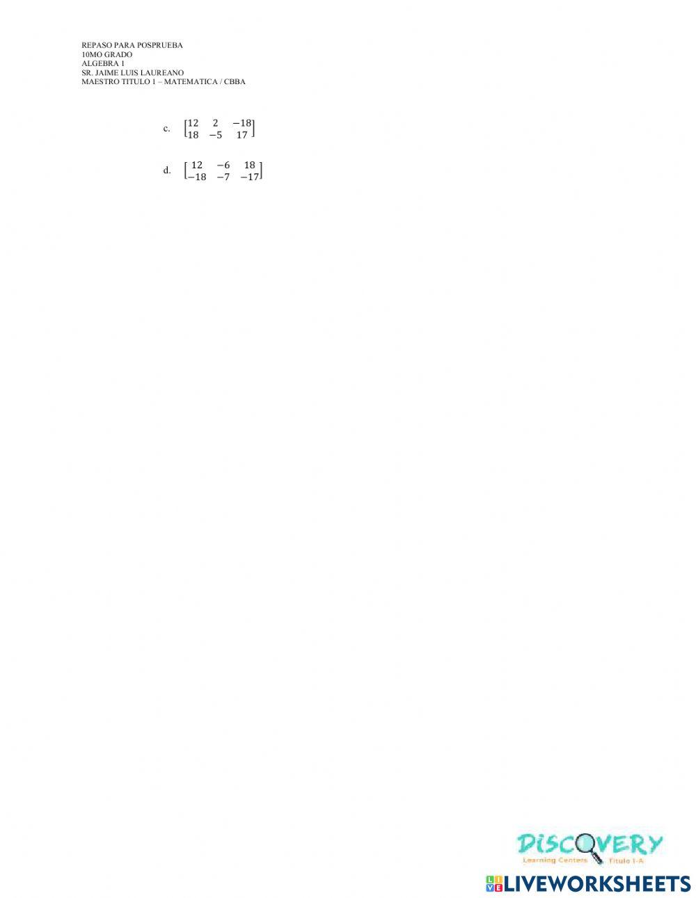 Repaso PosPrueba Algebra 2 - 12mo grado