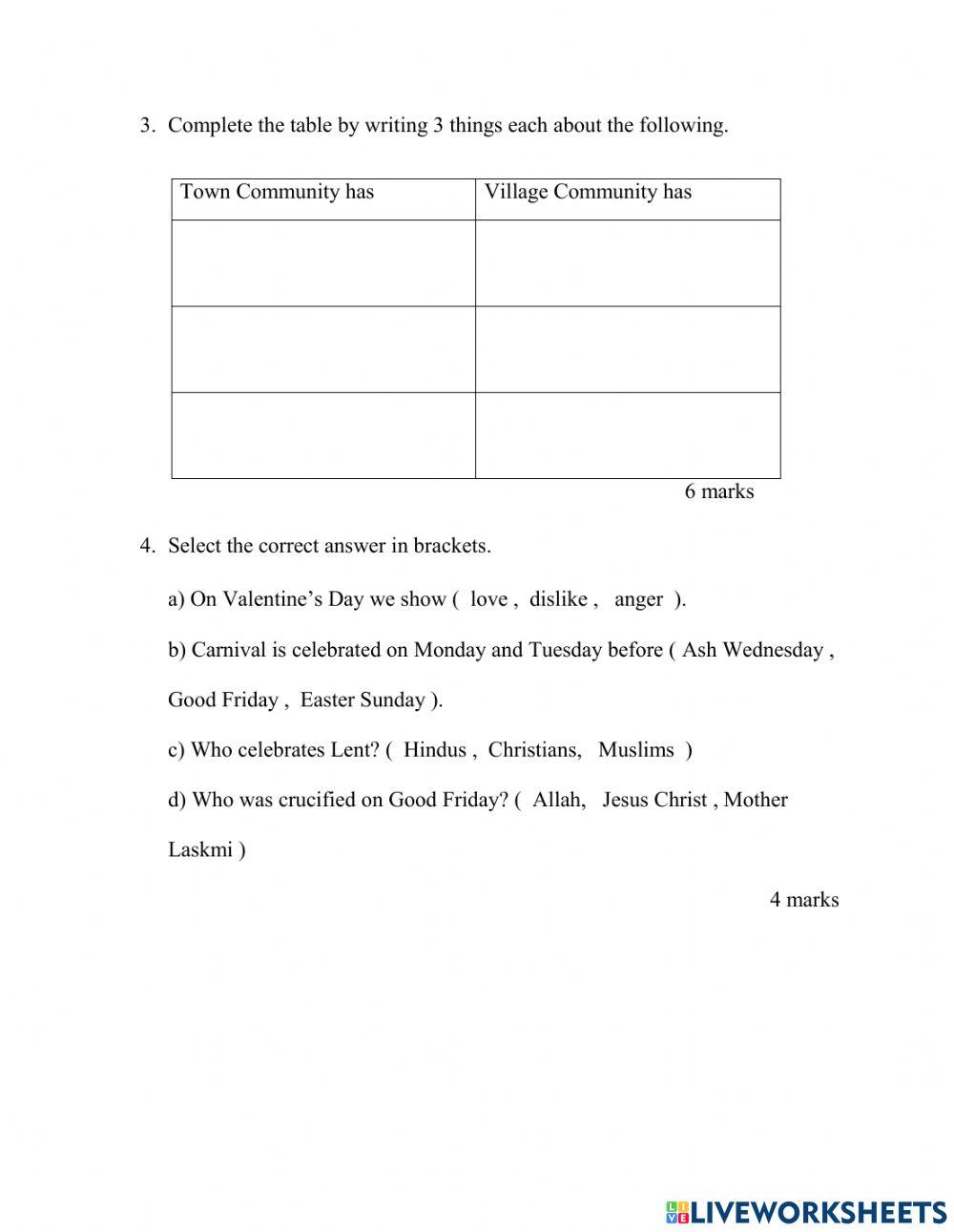 Social Studies Easter Term Test