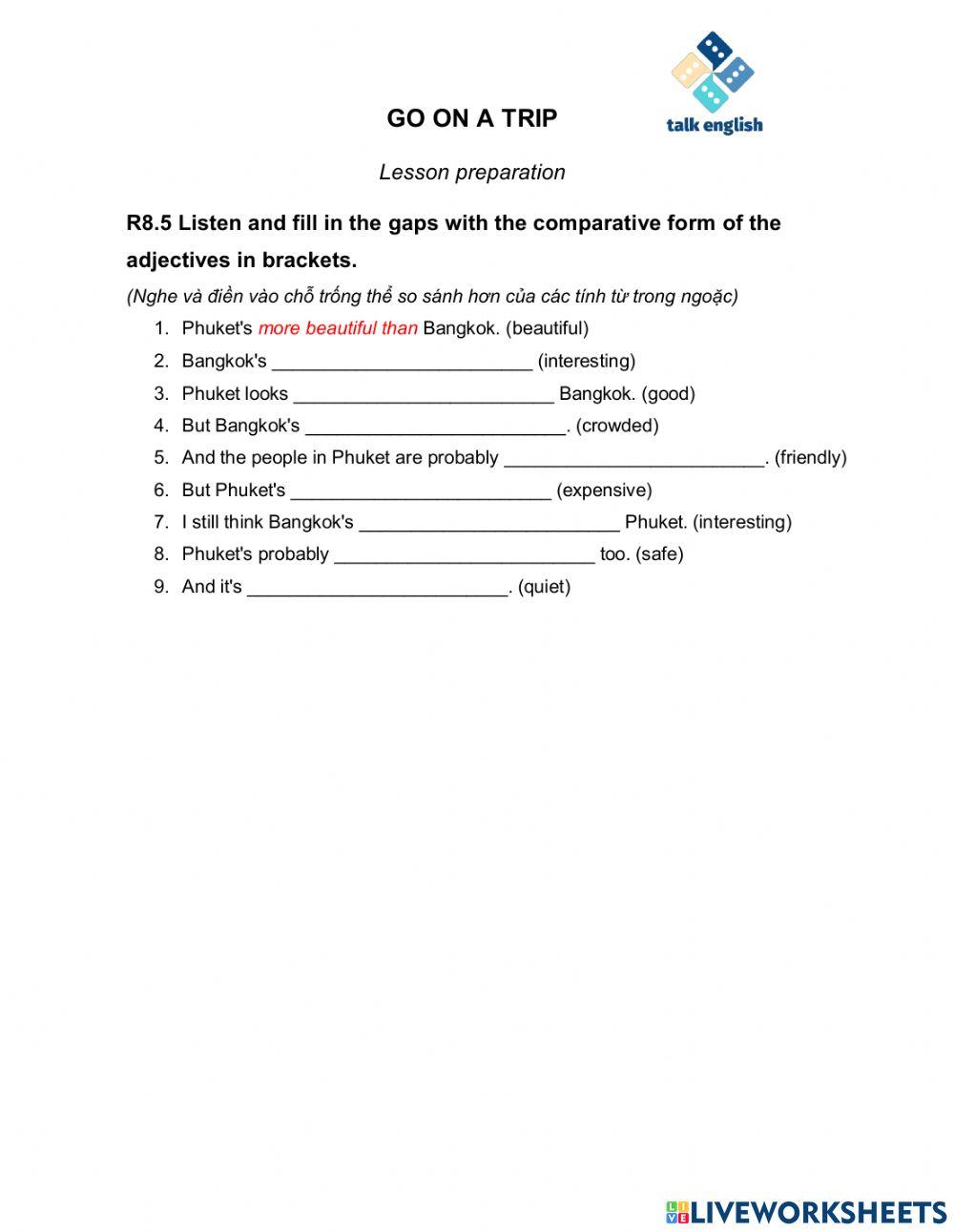 GO ON A TRIP Lesson preparation