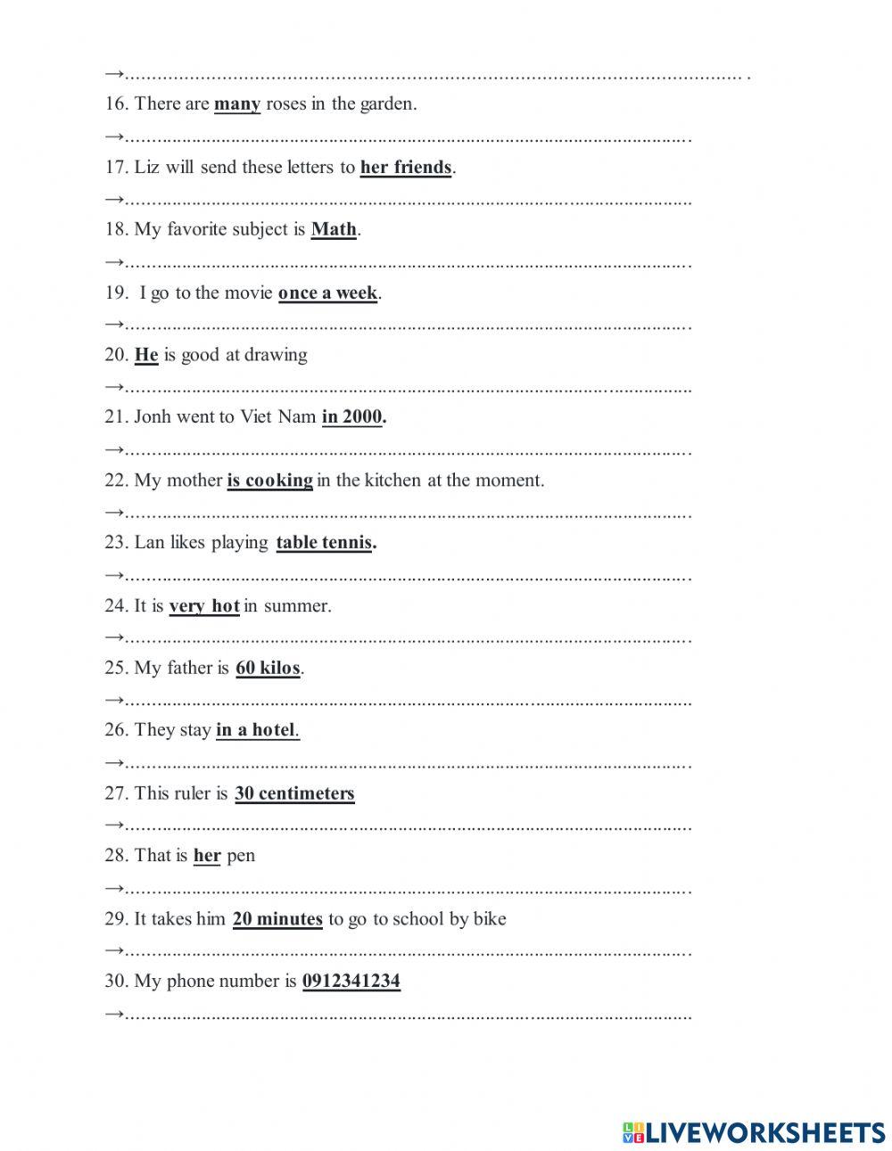 Exercise on building questions