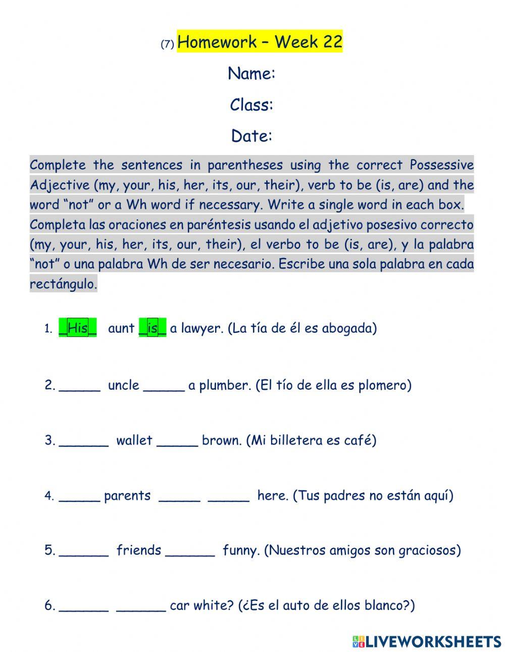 (7) Possessive Adjectives