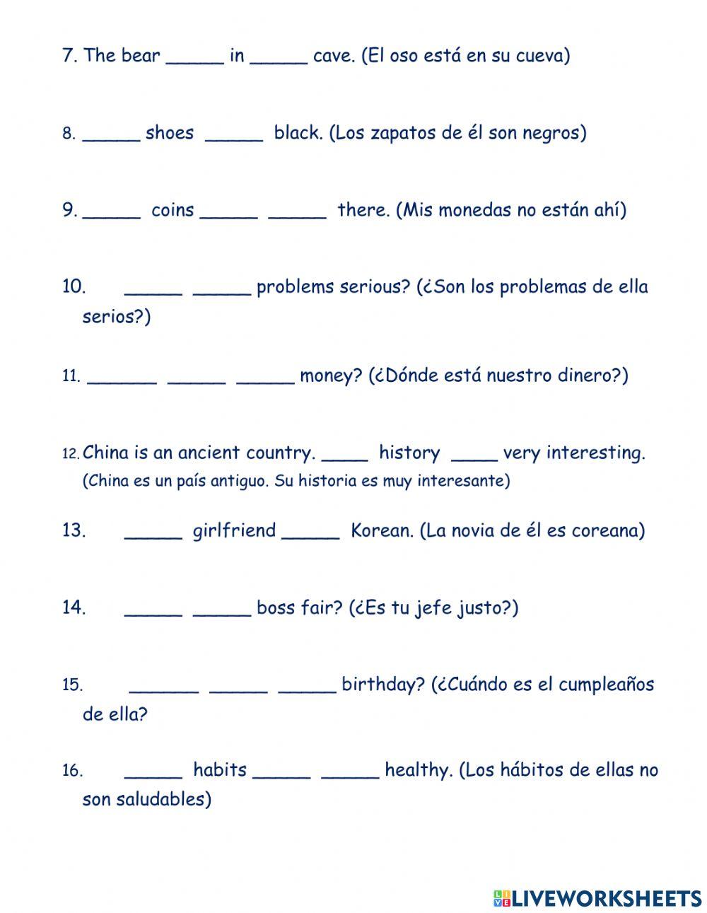 (7) Possessive Adjectives