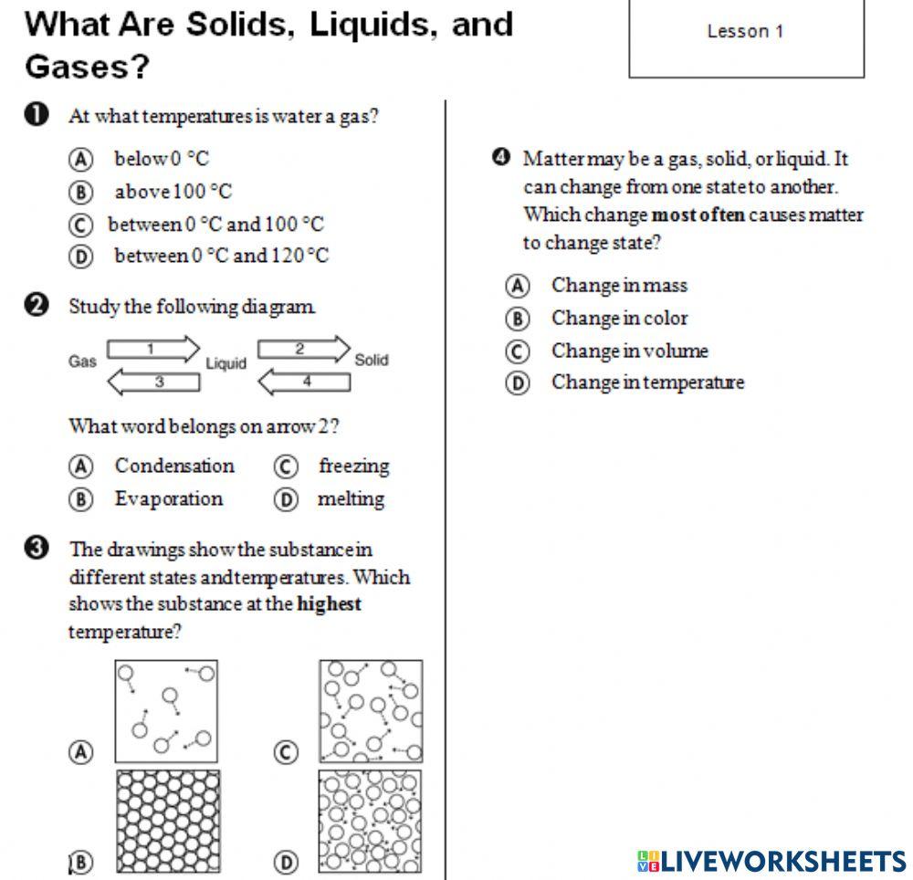 What Are Solids, Liquids, and Gases? worksheet Live Worksheets