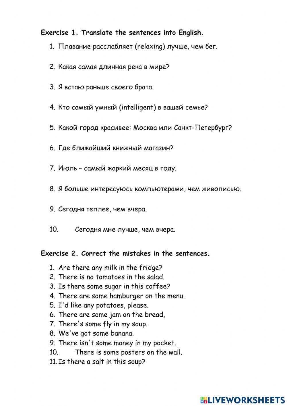Grammar revision - Degrees of comparison, pronouns, mistakes correction