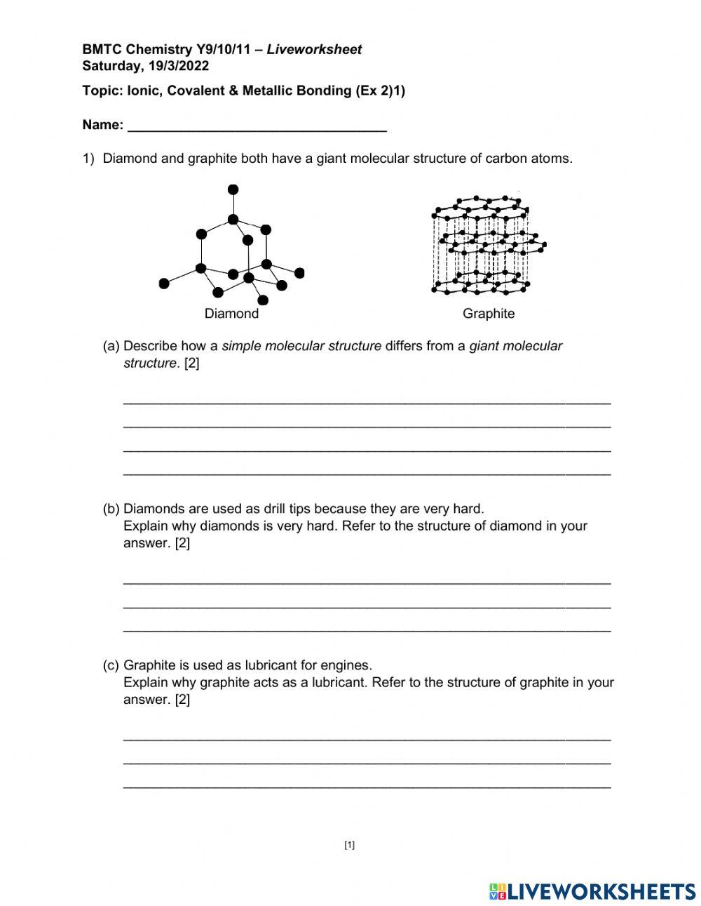 Ionic, Covalent and Metallic Bonding - Ex 2 online exercise for | Live ...
