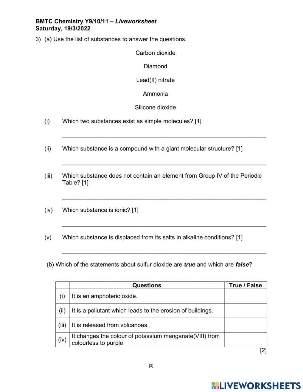 Ionic, Covalent and Metallic Bonding - Ex 2 online exercise for | Live ...