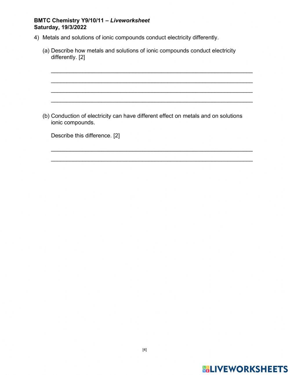 Ionic, Covalent and Metallic Bonding - Ex 2 online exercise for | Live ...