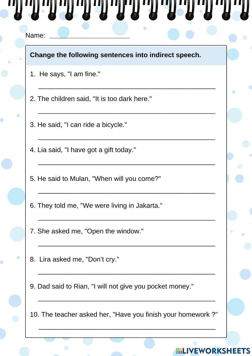 Direct and indirect speech task