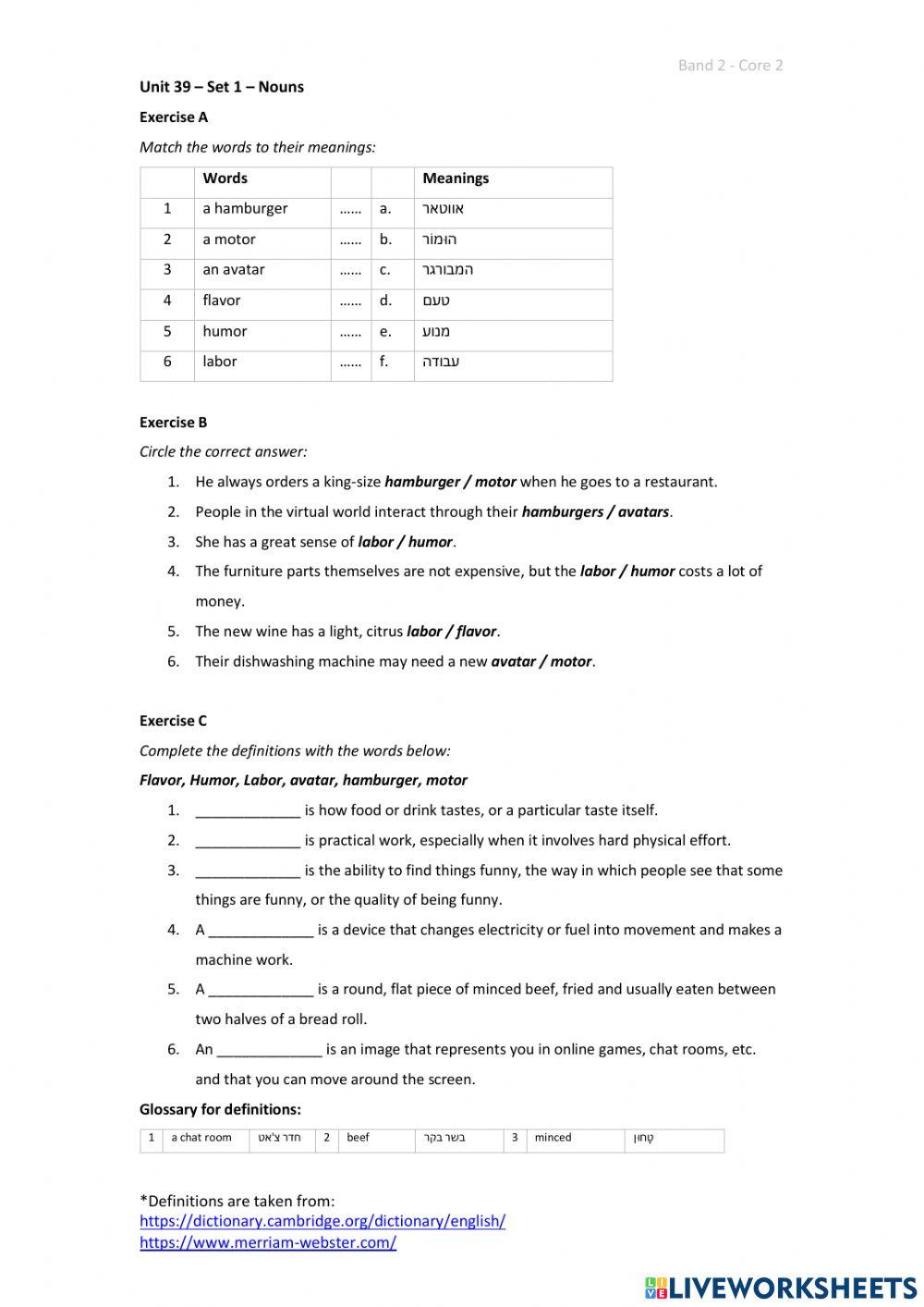 Band 2 (Core 2) - Unit 39 - Set 1 worksheet