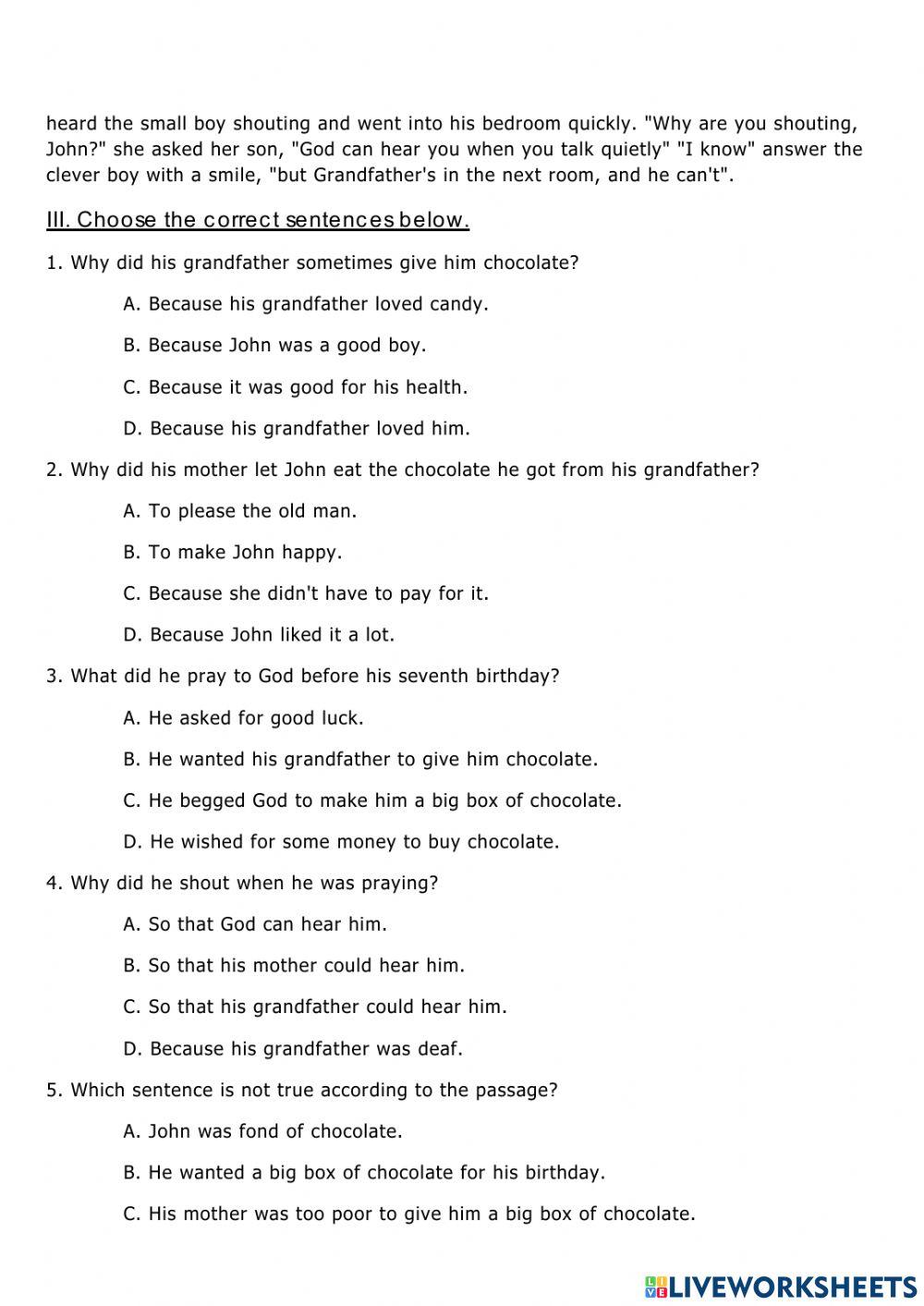 Reading Exam Grade 4 2nd Quarter