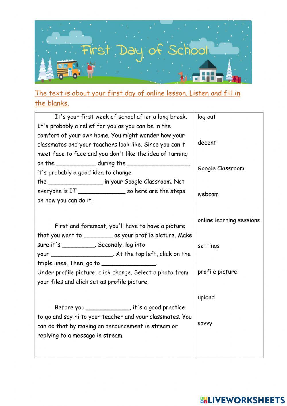 First Week of School (drag and drop)