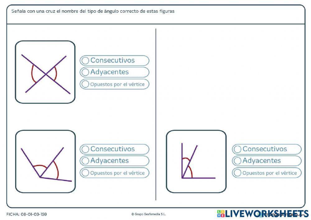 Ejercicios ángulos consecutivos, adyacentes y opuestos