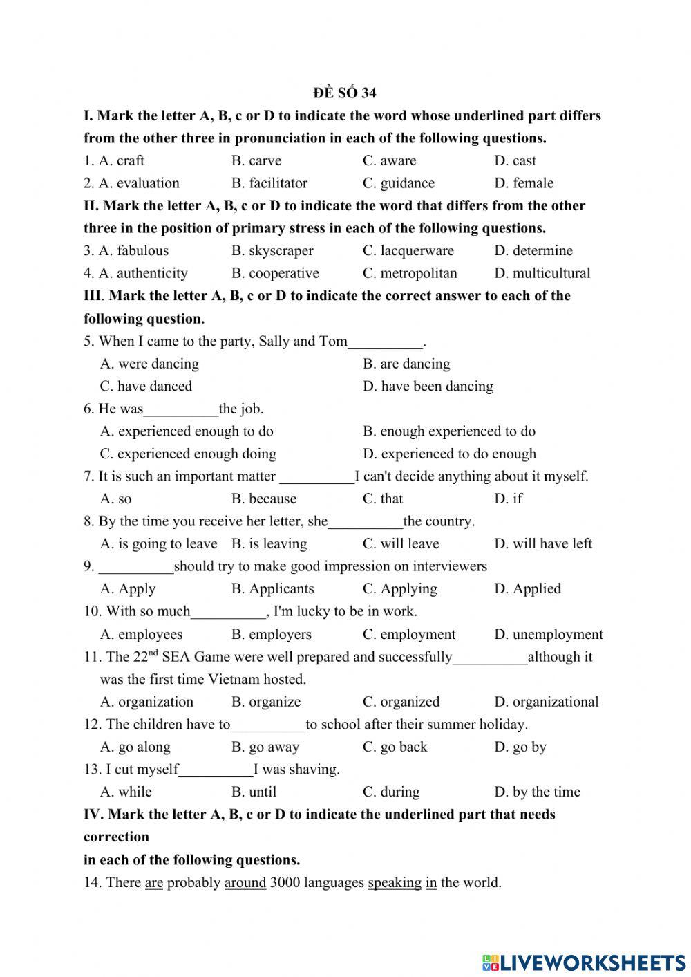 worksheet 34 online exercise for | Live Worksheets