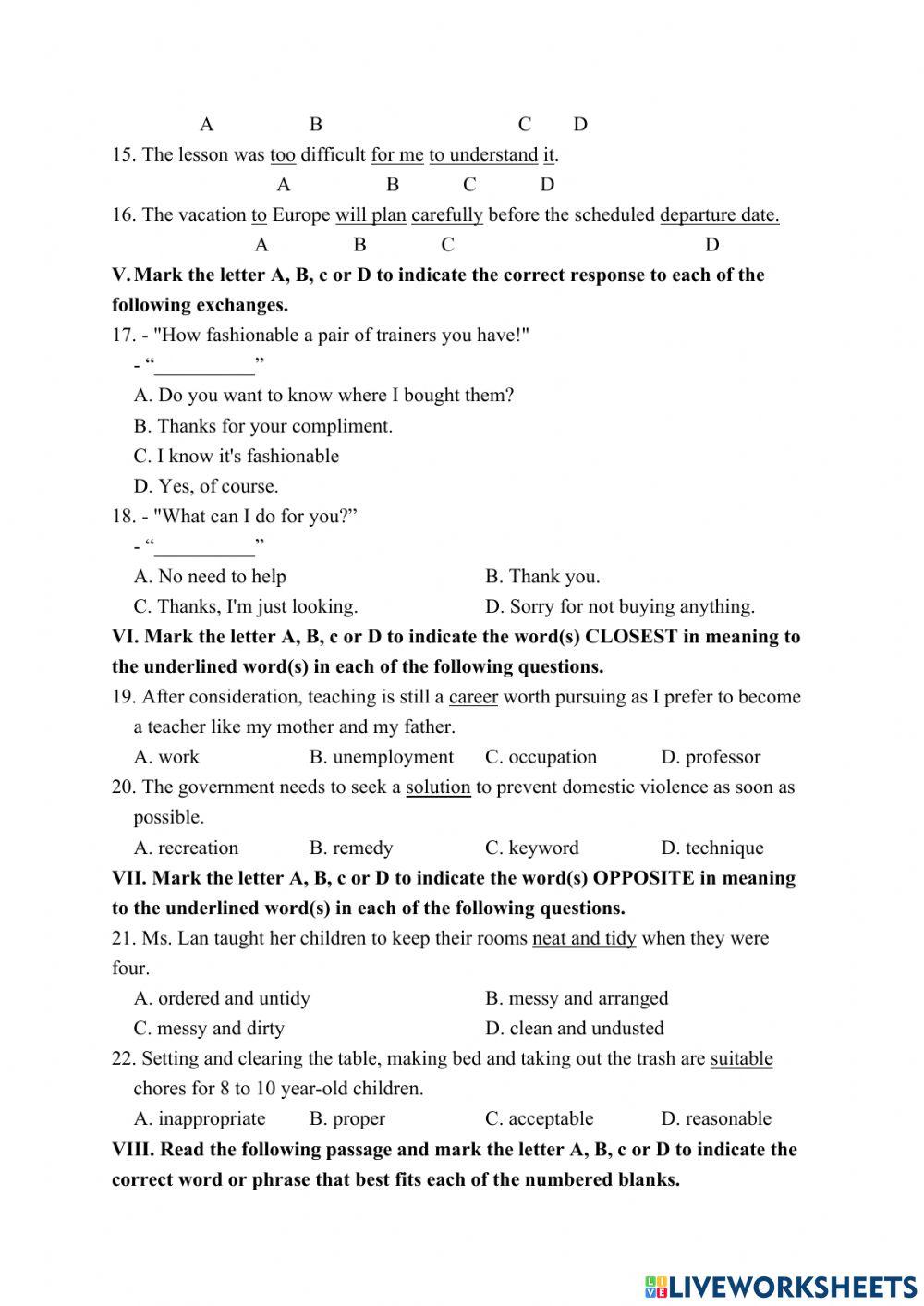 worksheet 34 online exercise for | Live Worksheets