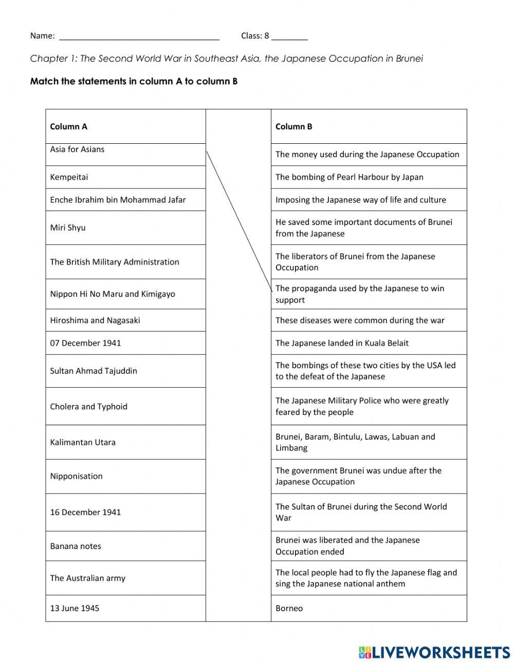 2nd WW matching exercise online exercise for Live Worksheets
