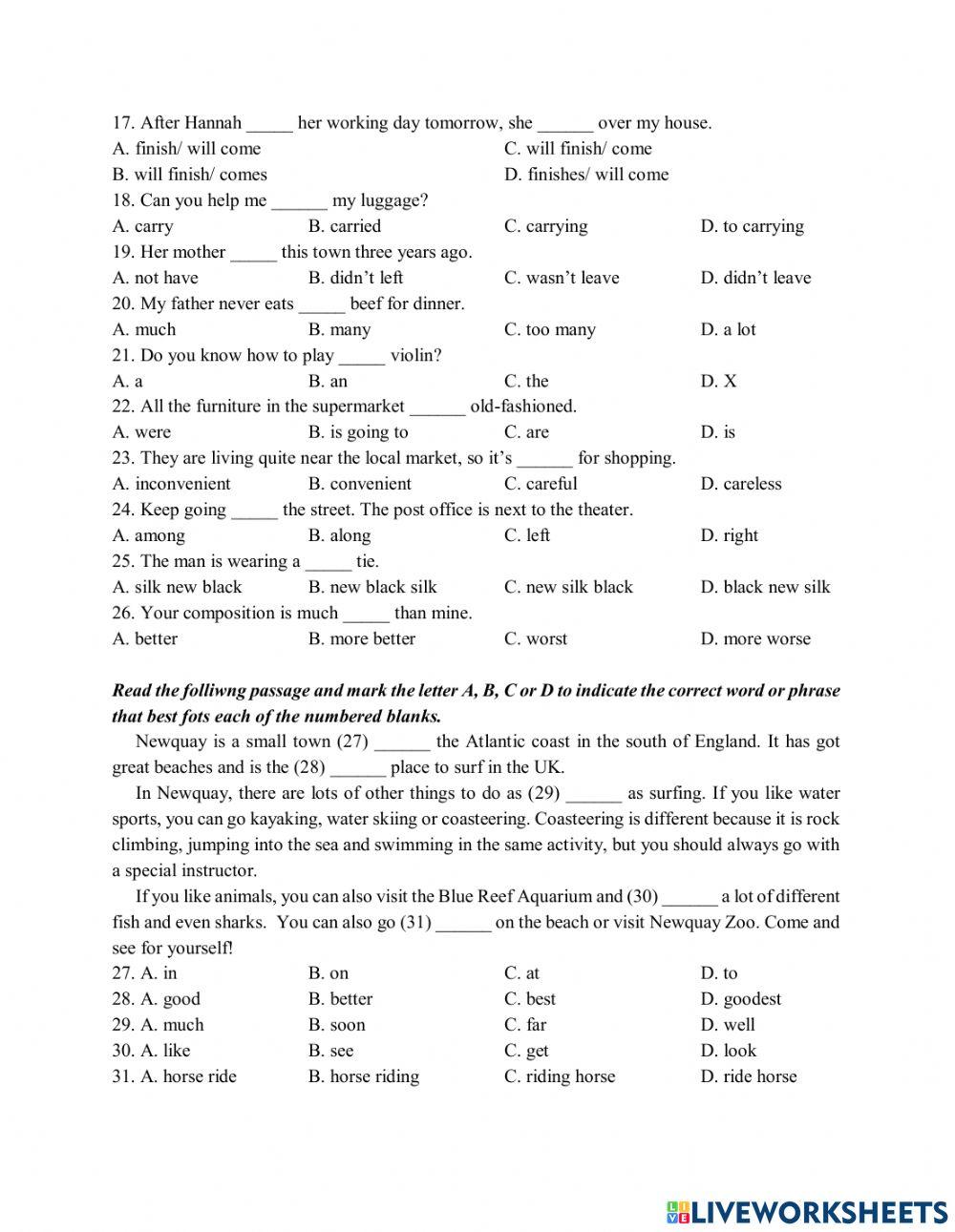 Đề Anh vào 6 LTV 2020