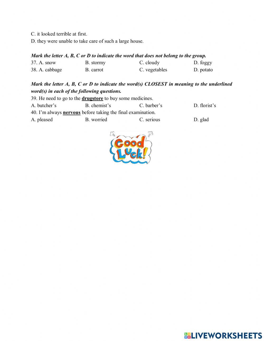 Đề Anh vào 6 LTV 2020