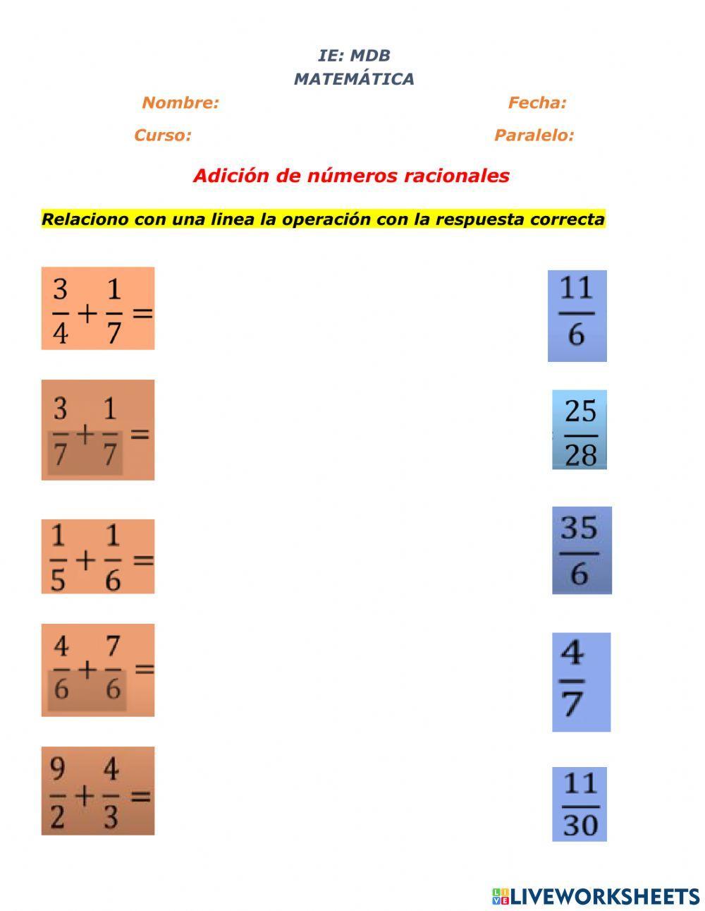 Adición de números racionales