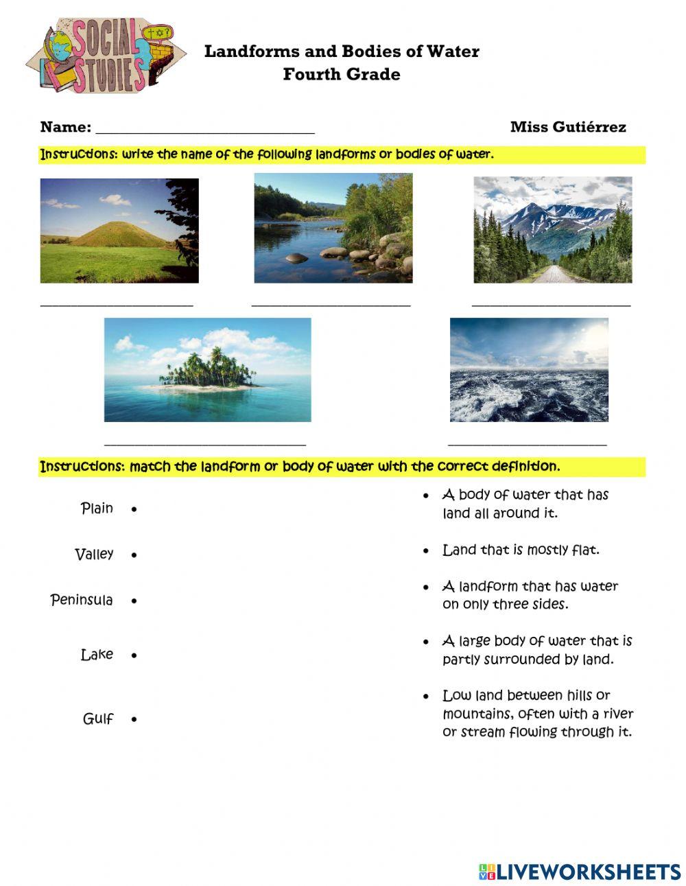 Landforms and bodies of water activity Live Worksheets