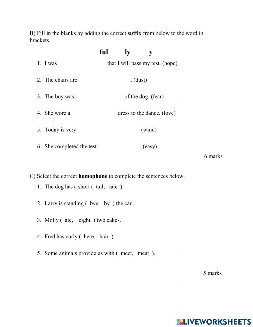 English Language Arts Easter Term Test B