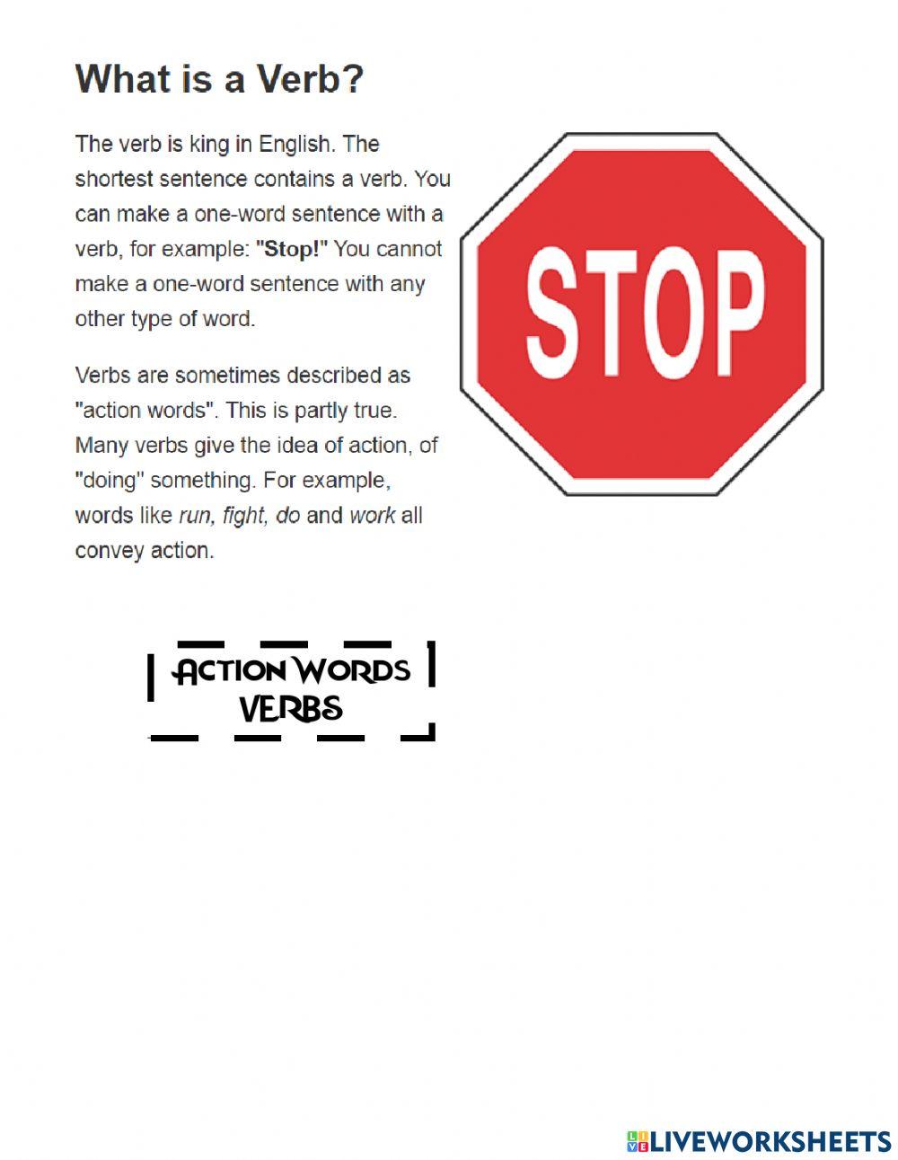 Definition of action words or verb.