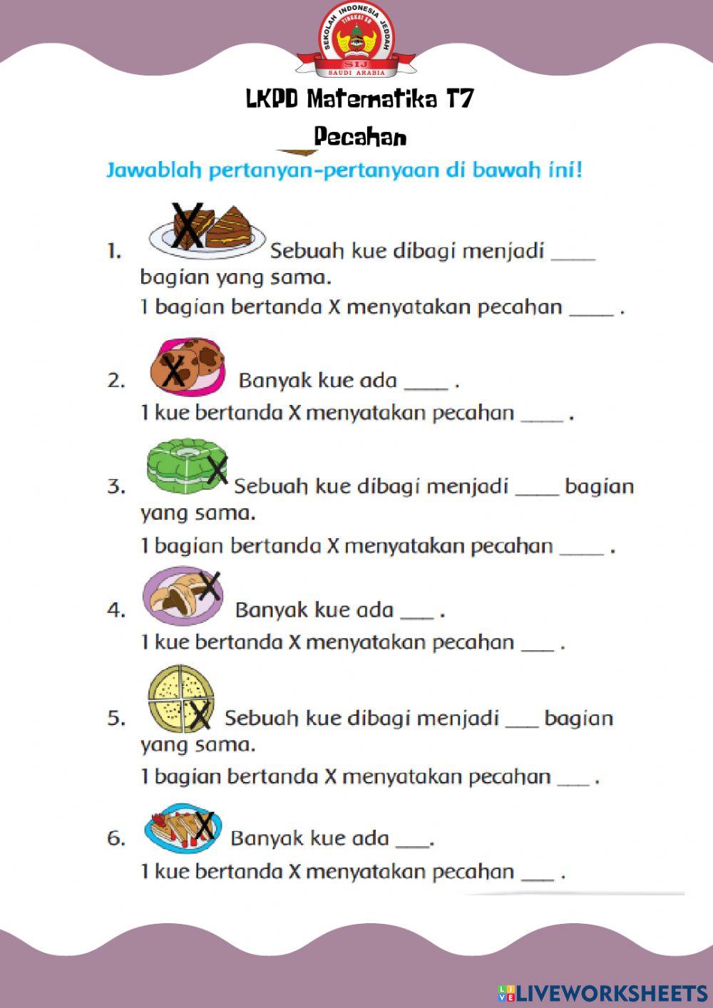 Pecahan 1-2, 1-3, dan 1-4