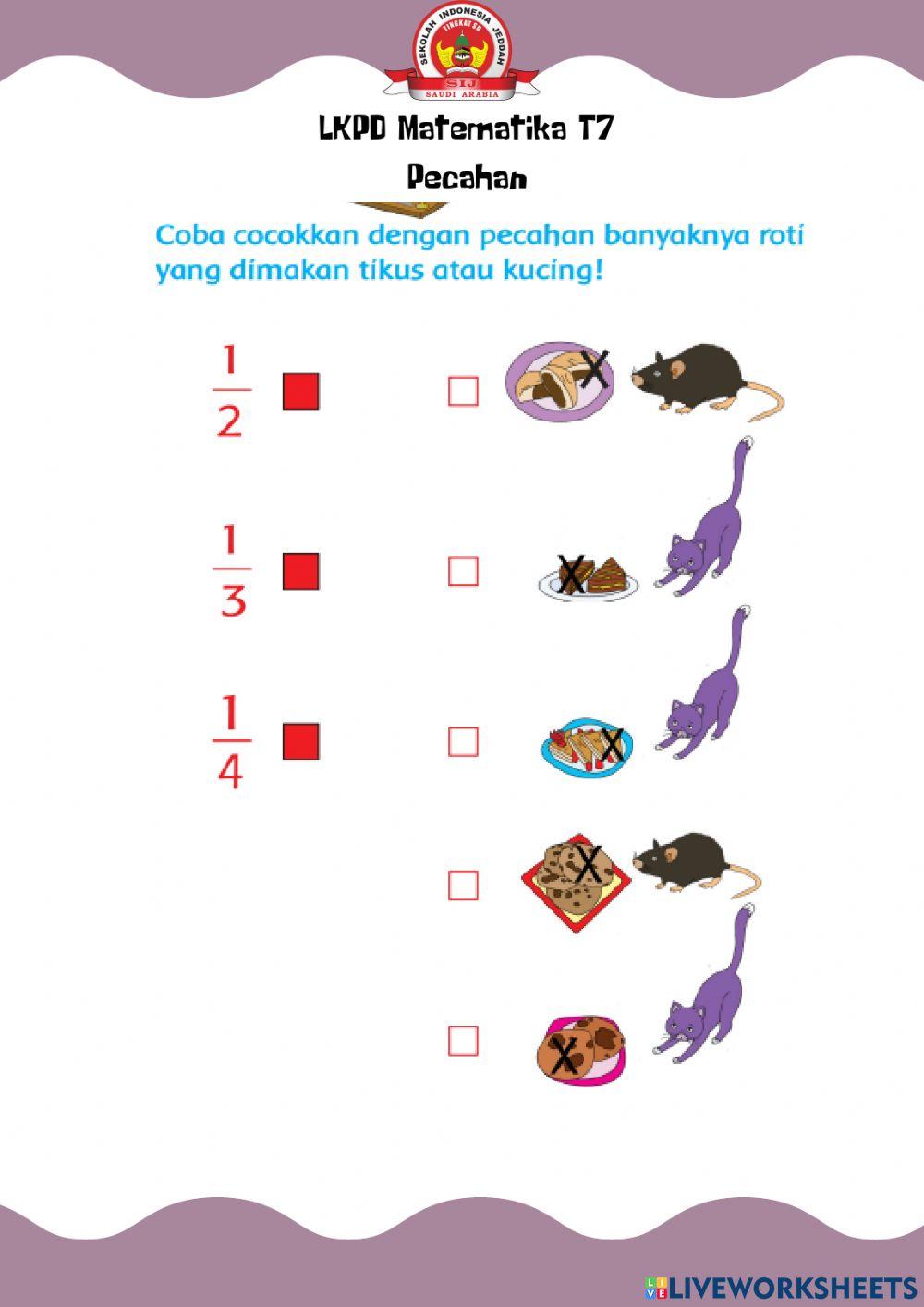 Pecahan 1-2, 1-3, dan 1-4