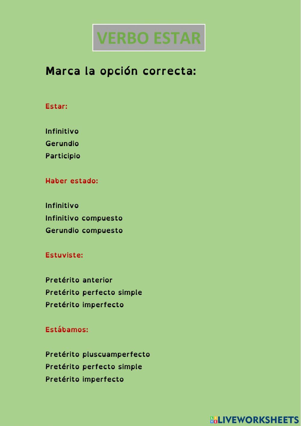 Tipo test. Verbo estar.