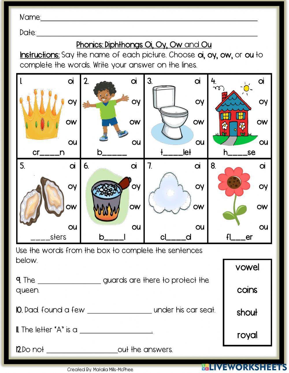 Diphthongs Oi, Oy, Ow, And Ou