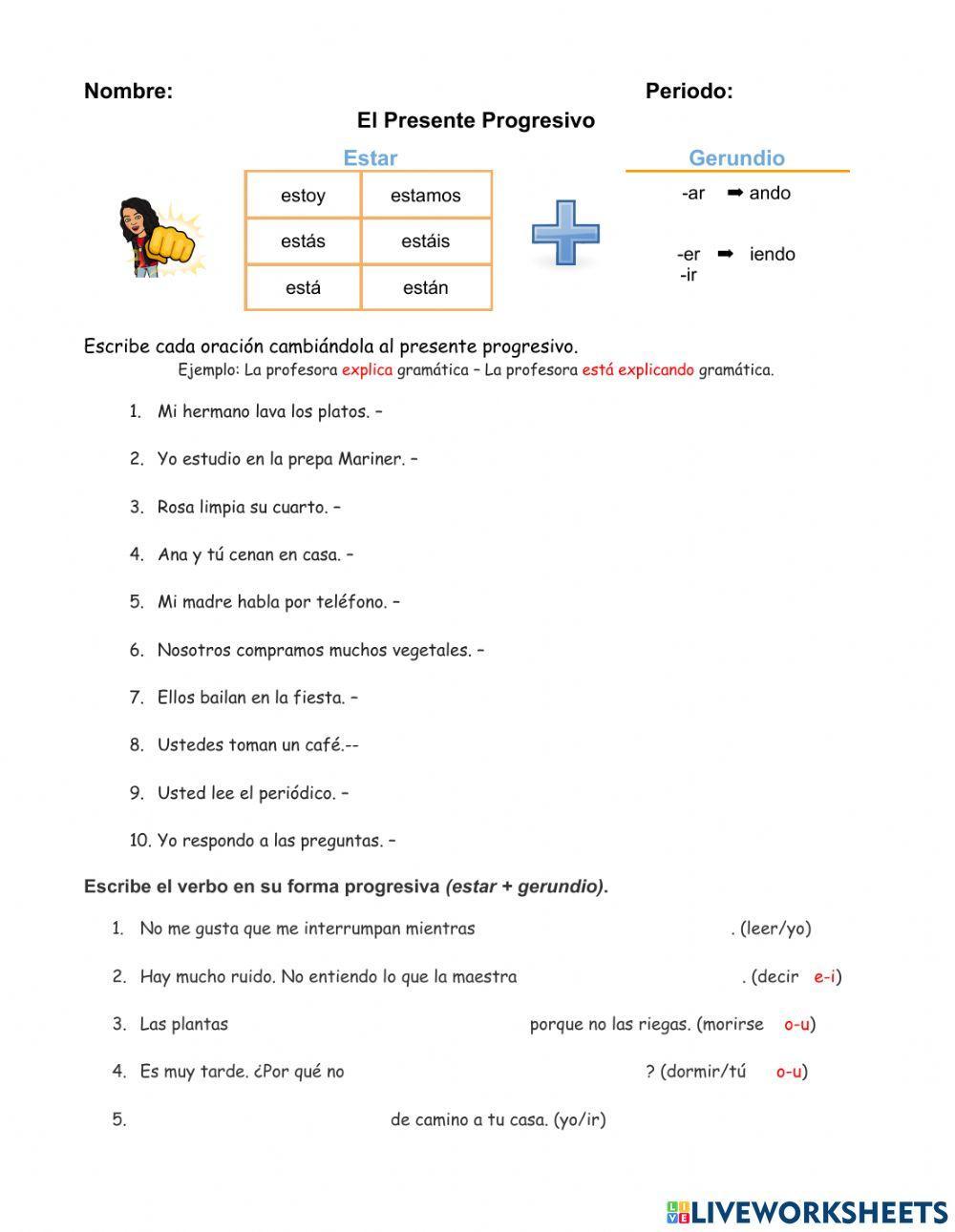 el-presente-progresivo-worksheet-live-worksheets