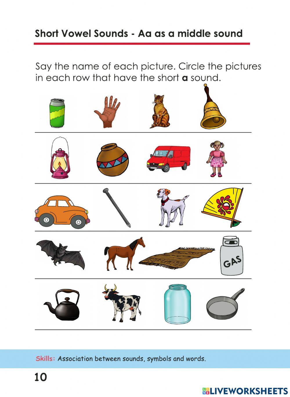Vowel Sounds online activity for KG1 Live Worksheets