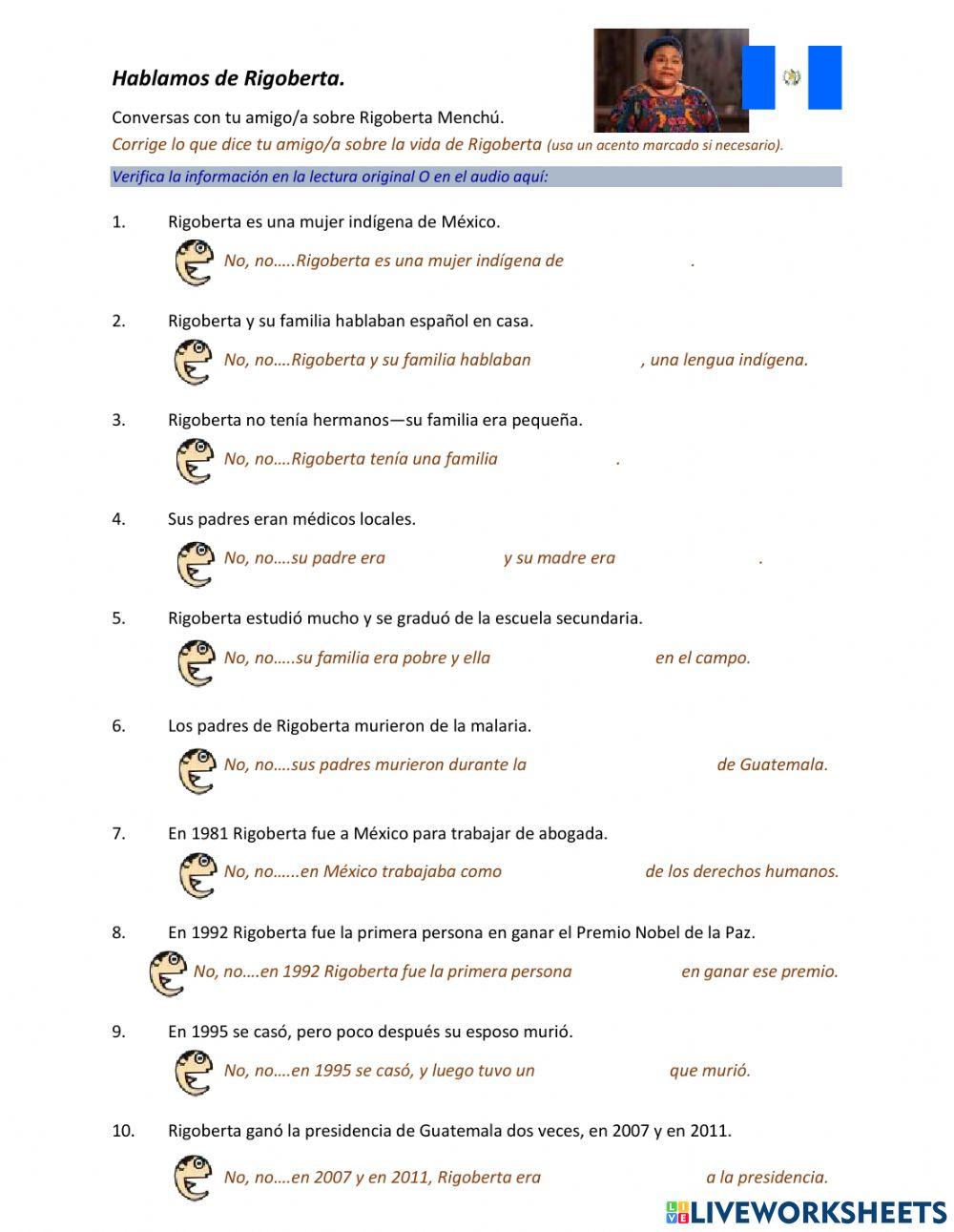 Rigoberta Menchú, comprensión