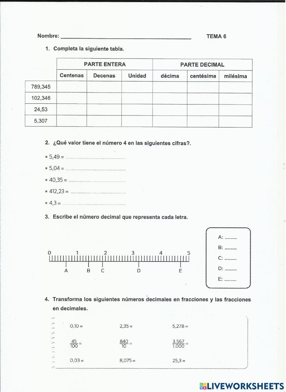 Control de números decimales.