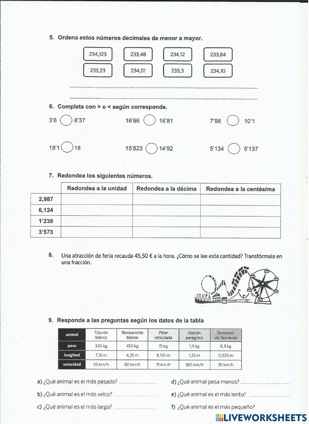 Control de números decimales.