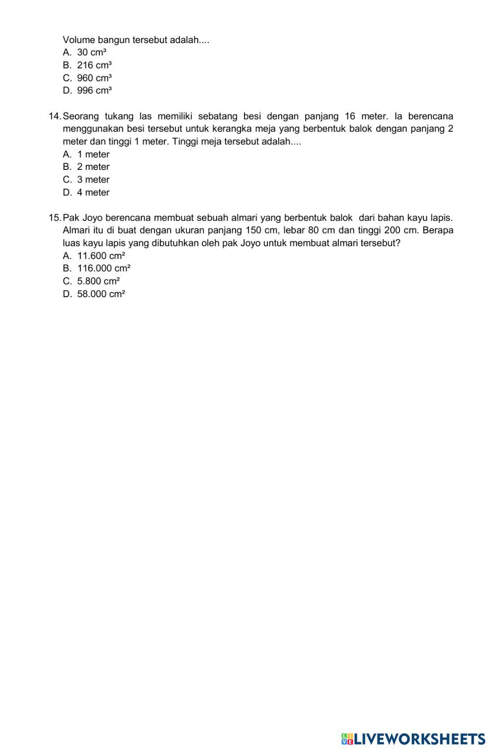 Latihan Soal Pas Matematika Bagian 1