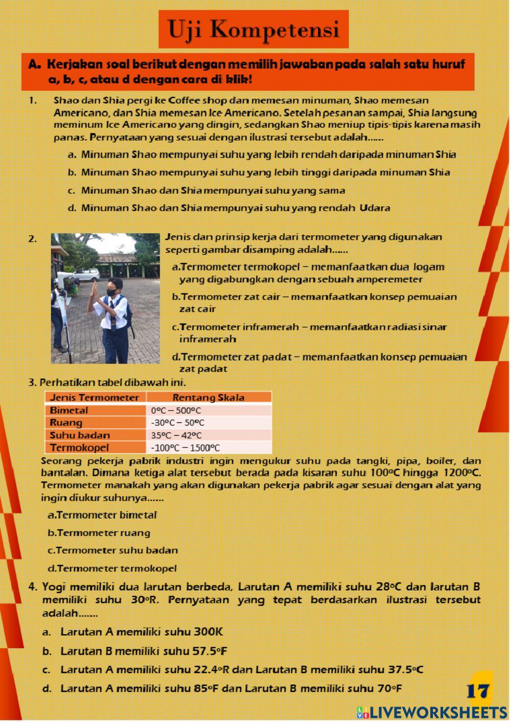 Uji Kompetensi Materi Suhu dan Perubahannya