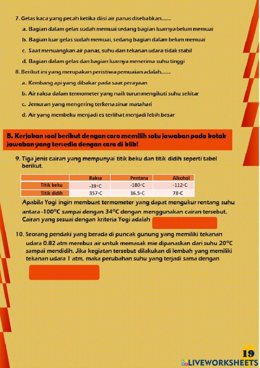 Uji Kompetensi Materi Suhu dan Perubahannya