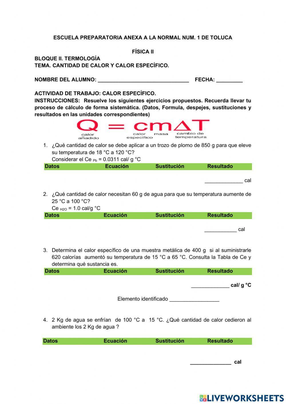 Cantidad de calor y calor especifico