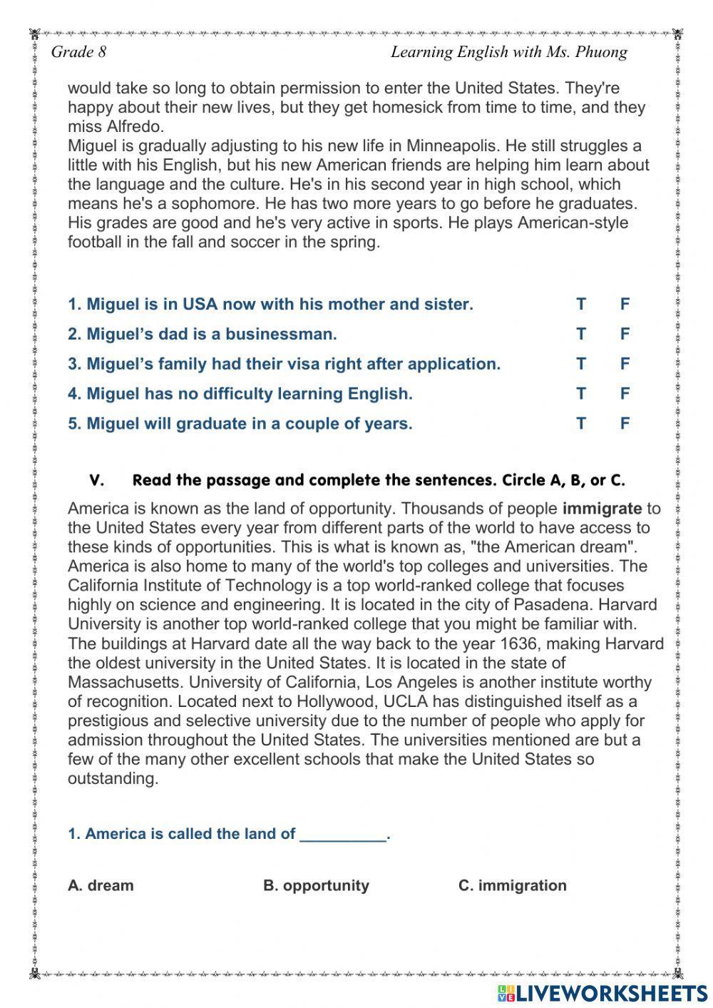English 8 - Review U7-8