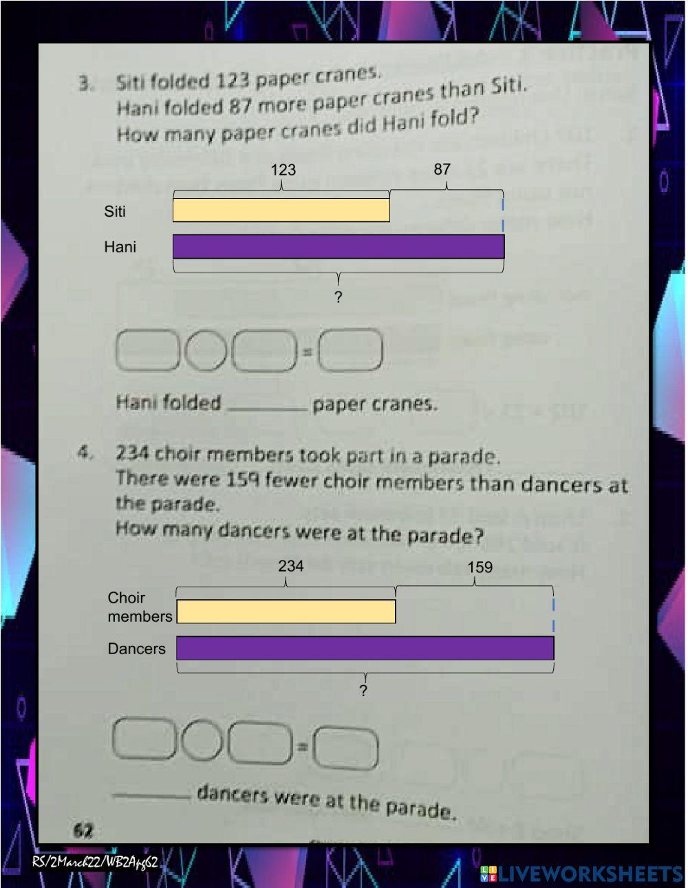 Word problems WB pg 61&62