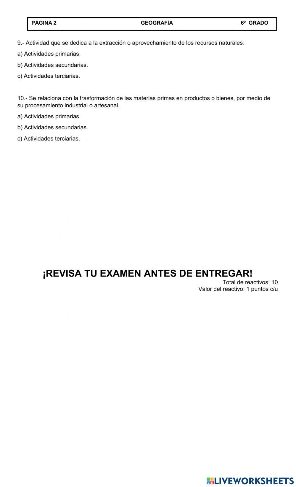 Evaluación Mensual Marzo Geografía